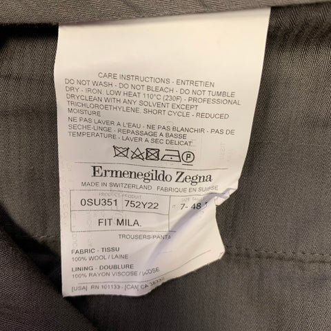 Pantalon de ville coupe ajustée en laine chinée gris anthracite clair ERMENEGILDO ZEGNA Taille 32