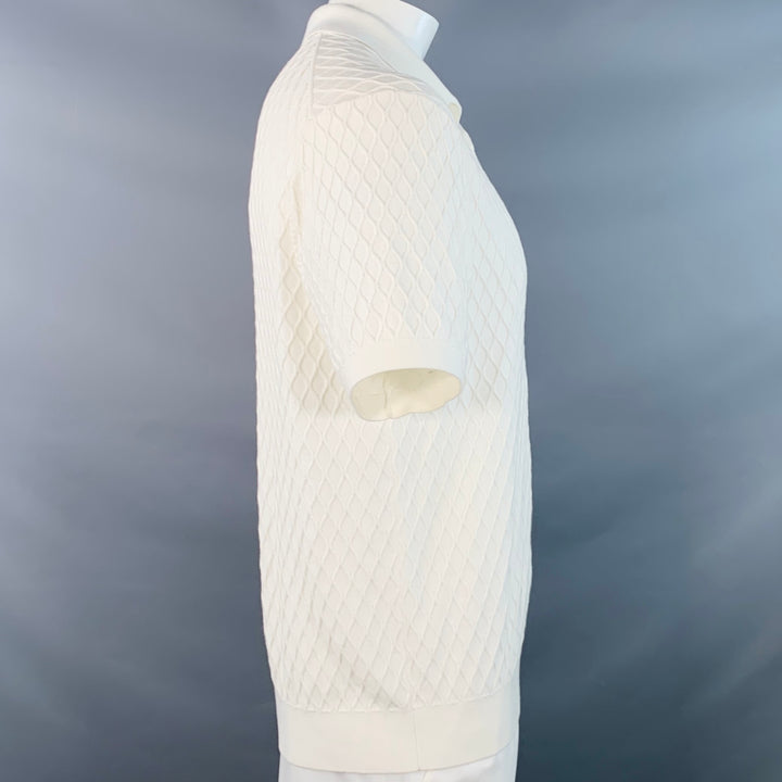 MR TURK Size XL White Cable Knit Cotton Blend Half Placket Polo