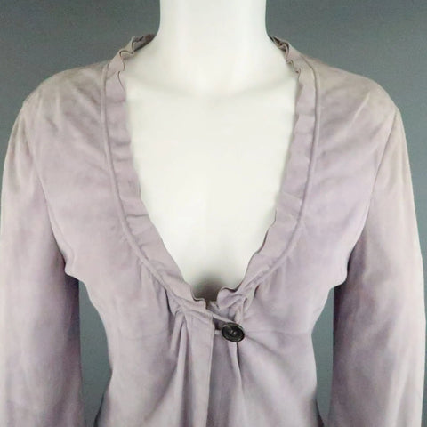 GIORGIO ARMANI Size 12 Lavender Suede Ruffle Trim Cardigan Jacket GIORGIO ARMANI