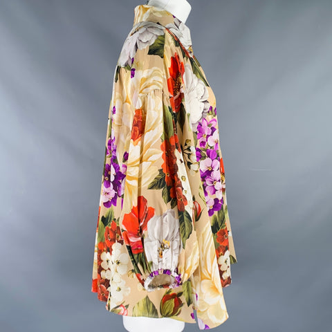 DOLCE & GABBANA Size 6 Multi Color Silk Floral Oversized Blouse