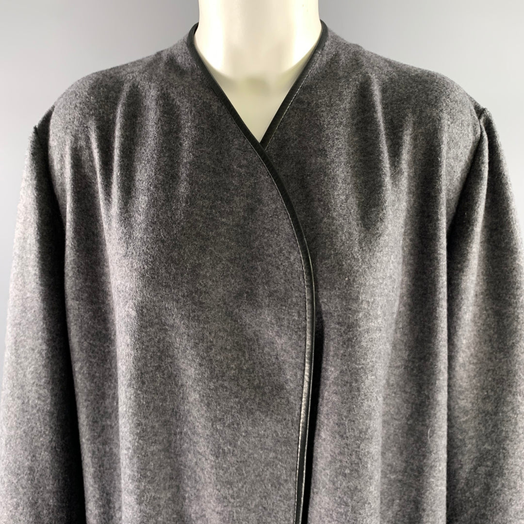 THE ROW Size 12 Grey Black Wool Lambskin Coat
