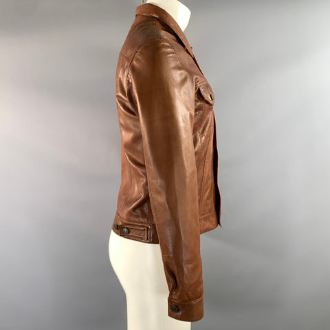 LEVI STRAUSS Size M Brown Mahagony Grain Leather Trucker Jacket