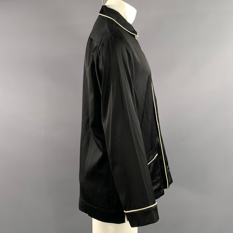 DRIES VAN NOTEN Size 38 Black White Piping Viscose Cotton Long Sleeve Shirt
