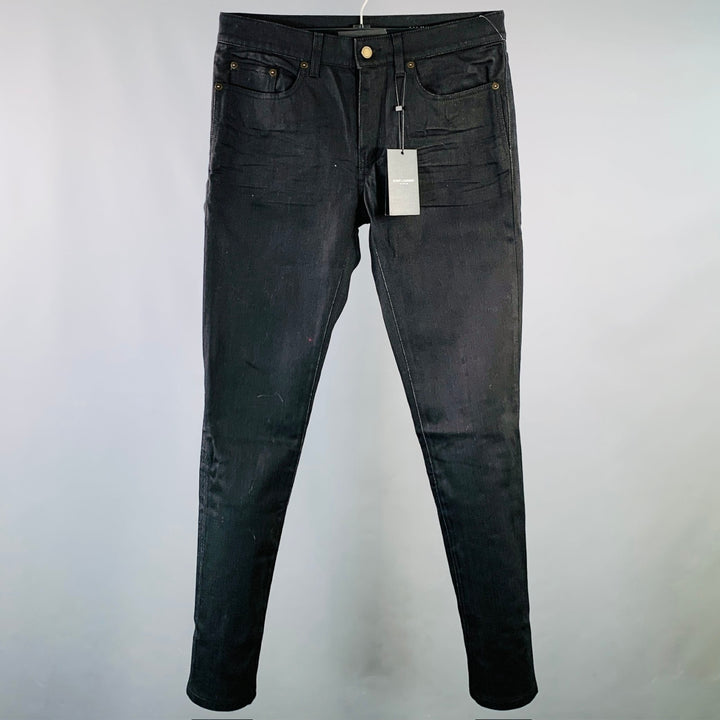 SAINT LAURENT 2020 Size 31 Black Denim Tapered Five Pockets Jeans