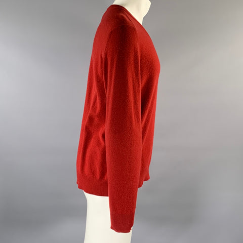 HERMES Size M Red Ribbed Cashmere V-Neck Sweater