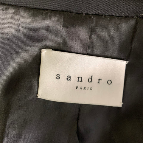 SANDRO Chest Size 42 Black Solid Wool Polyestar Cashmere Notch Lapel 34 Tuxedo