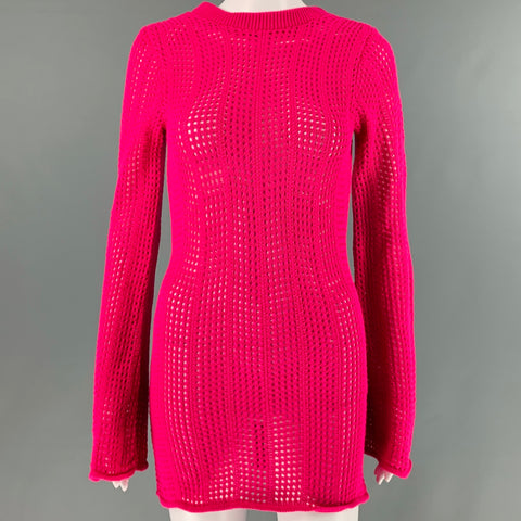 NO BRAND Size S Pink Fuchsia Knit See Through Crochet Open Back Mini Dress
