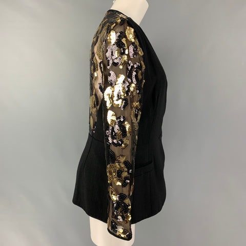 TERI JON Size 8 Black & Gold Crepe Evening Jacket