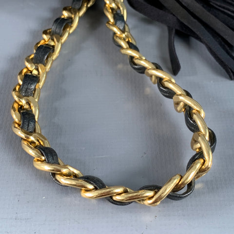 HENRI BENDEL Vintage Black Gold Quilted Leather Chain Crossbody Bucket Bag