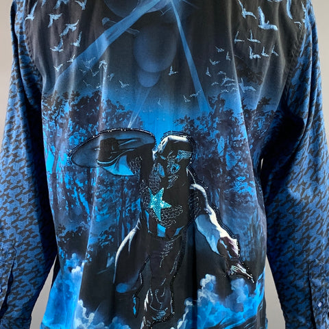 ROBERT GRAHAM Size XXL Blue Black Graphic Cotton Blend Long Sleeve Shirt