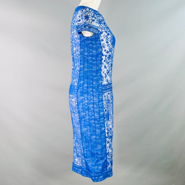 TADASHI SHOJI Size 6 Blue White Rayon Blend Lace Short Sleeve Cocktail Dress