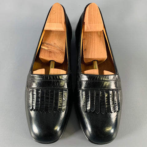 HERMES Size 7.5 D  Black Leather Eyelash Loafers