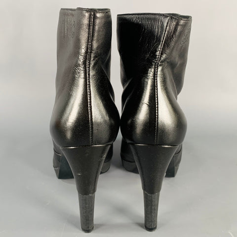 CHANEL Size 10 Black Leather Platform Heel Boots