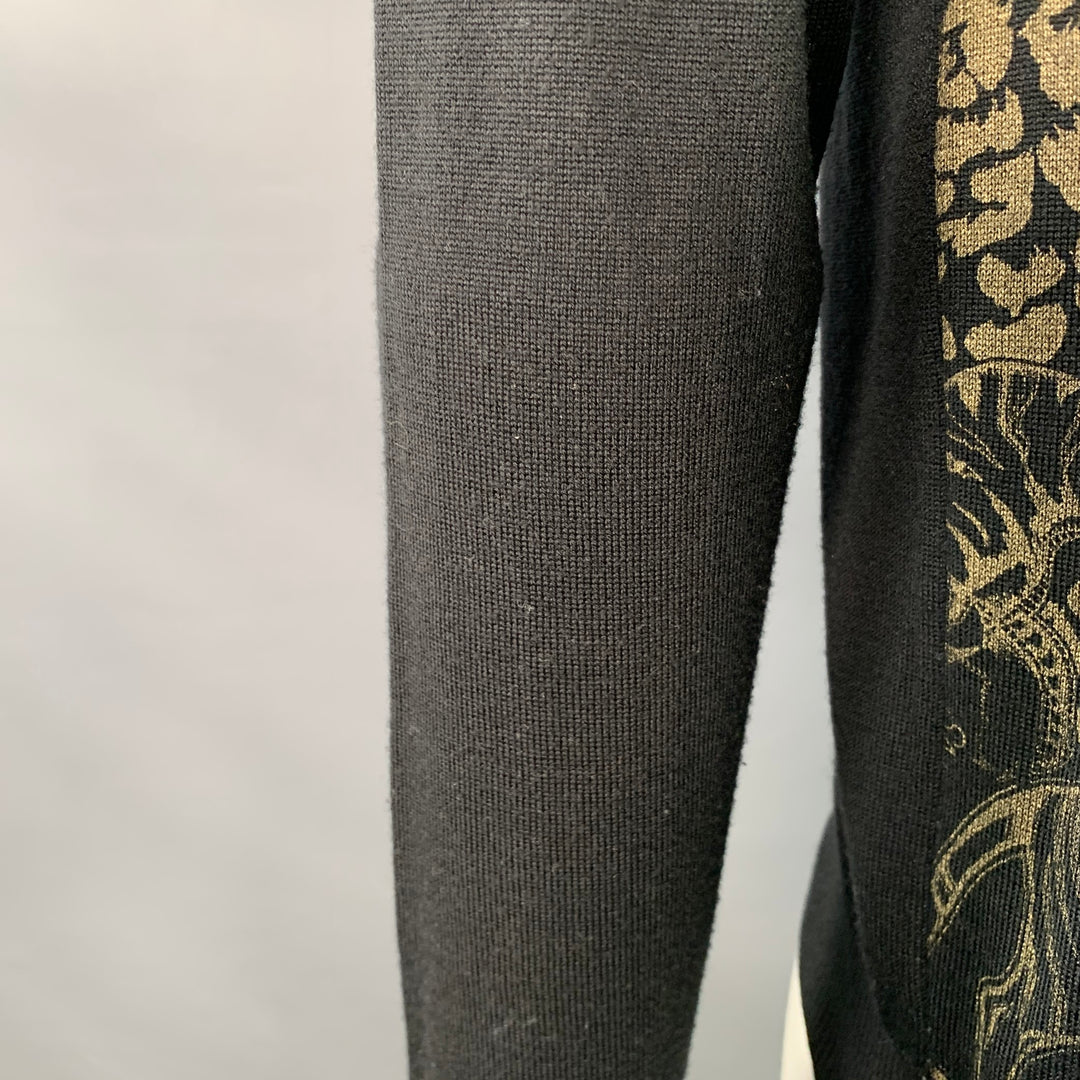 VERSACE JEANS Size L Black Gold Tiger Cotton Print Studded Crew Neck Sweater