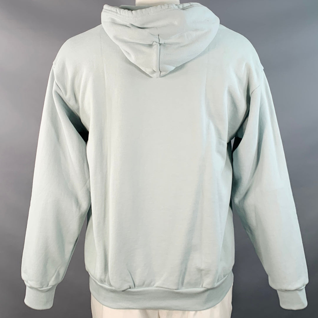 RIVIAN Size L Normal Light Blue Logo Cotton Hooded Sweatshirt