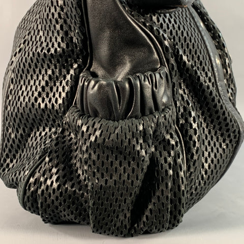 MIU MIU Black Perforated Leather Grommets Top Handles Handbag