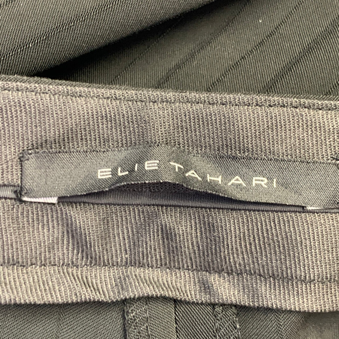 ELIE TAHARI Size 12 Black Polyester Blend Pinstripe Straight Dress Pants