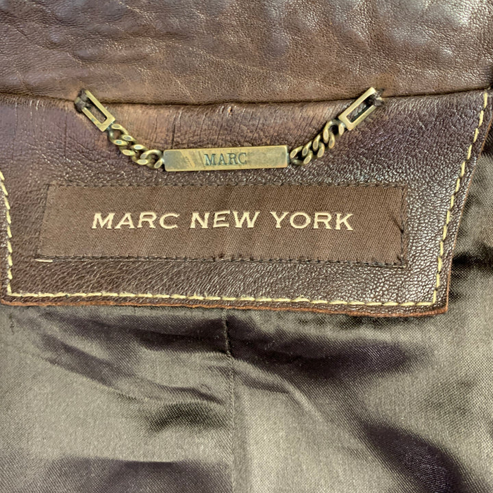 MARC NEW YORK Size S Brown Leather Contrast Stitch Zip Up Jacket