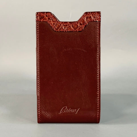 BRIONI One Size Burgundy Leather Alligator Trim iPhone Case Bag