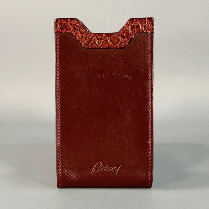 BRIONI One Size Burgundy Leather Alligator Trim iPhone Case Bag