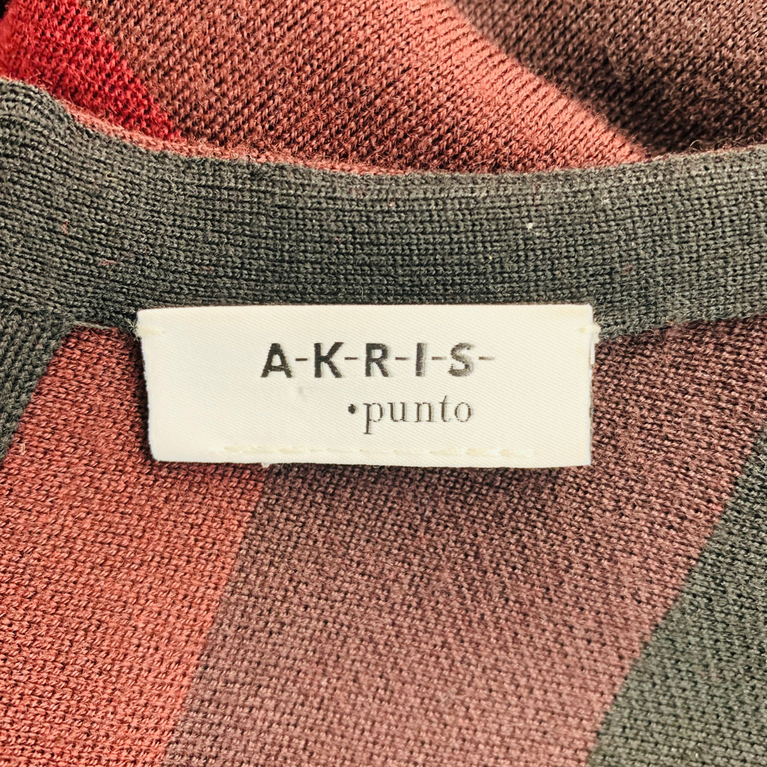AKRIS Size 6 Burgundy Black Wool Stripe Long Sleeve Dress