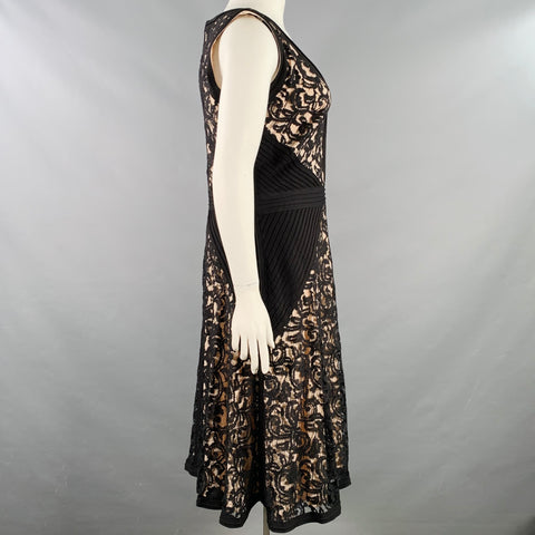 Robe mi-longue TADASHI SHOJI en dentelle, mélange coton, décolleté en V, noire et rose, taille 46