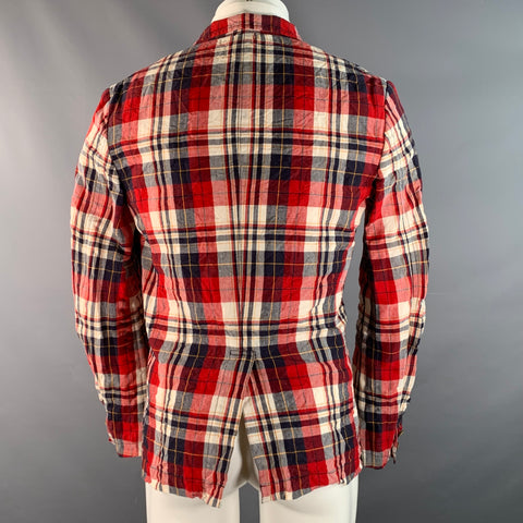 JUNYA WATANABE Chest Size S Red Navy & White Plaid Linen Blend Sport Coat