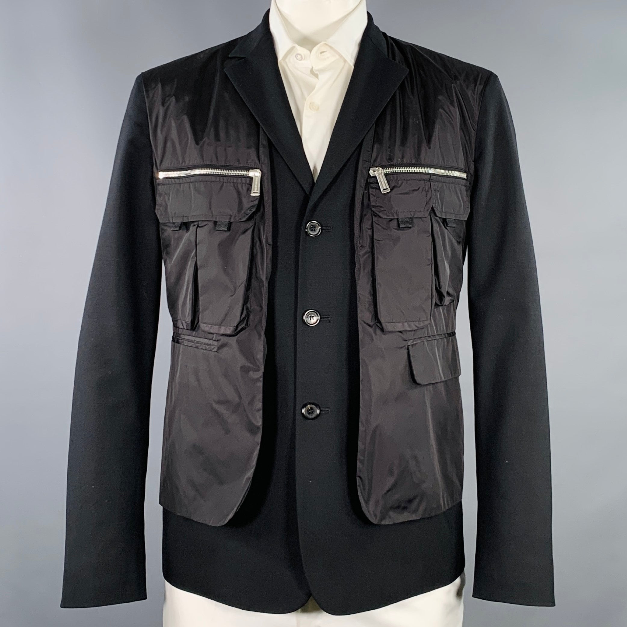 DSQUARED2 Size 44 Black Silver Virgin Wool Blend Utility Sport