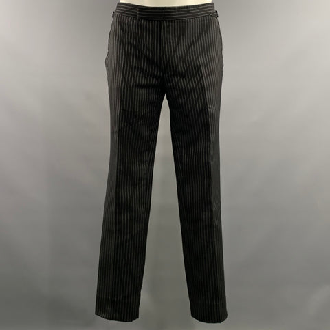 TOM FORD Chest Size 42 Black White Pinstripe Wool mohair Peak Lapel 34 31 Suit