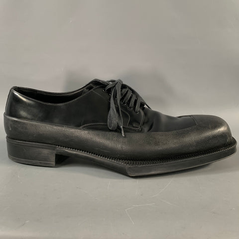 PRADA Size 12 Black Leather Derby Lace Up Shoes