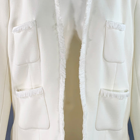 L'AGENCE Size 8 White Polyester Blend Woven Cropped Open Front Jacket Blazer