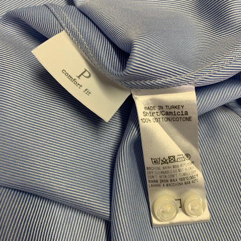 ERMENEGILDO ZEGNA Size M Blue Twill Cotton One Pocket Long Sleeve Shirt