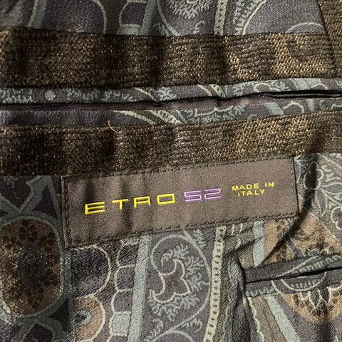ETRO Chest Size 42 Navy Grey Jacquard Wool & Cotton Notch Lapel Sport Coat