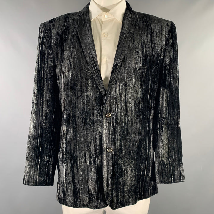 MASATOMO Size XXL Black Silver Velvet Viscose Silk Sport Coat