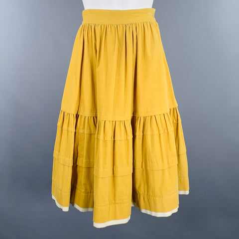 KENZO Size S Yellow Corduroy Layered Side Zipper Skirt