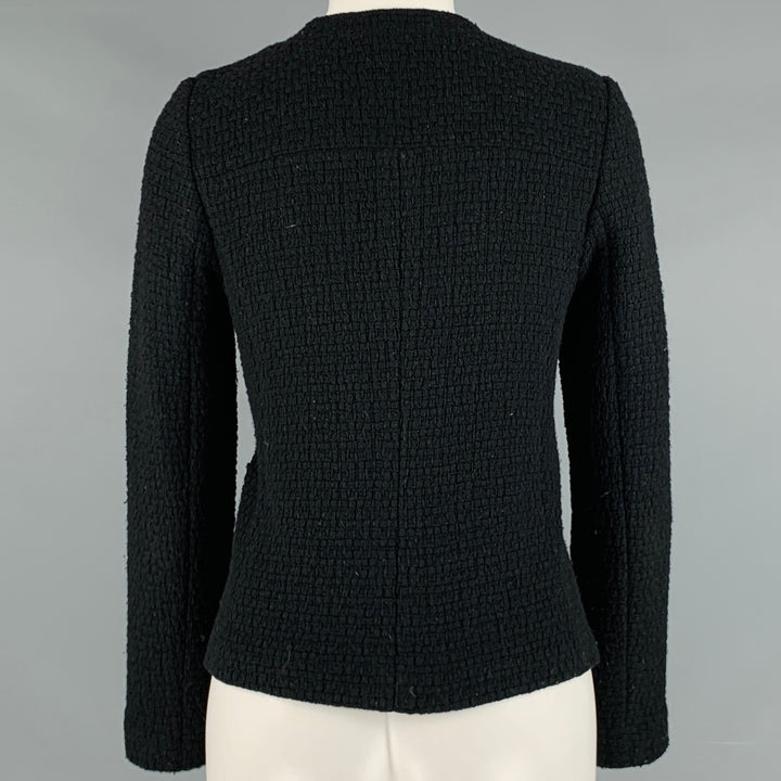 VINCE Size 6 Black Wool Blend Faux Leather Zip Up Jacket