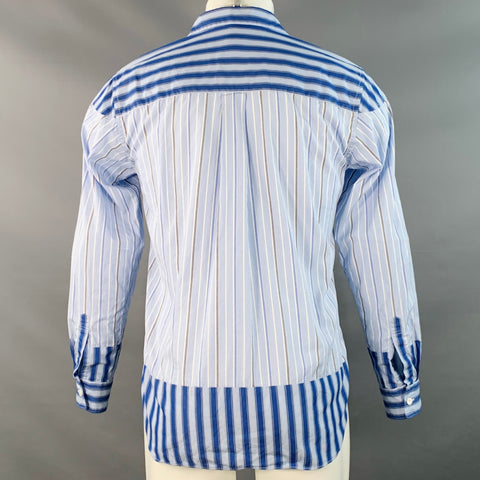 COMME des GARCONS Size S Blue White Stripe Cotton Patchwork Long Sleeve Shirt