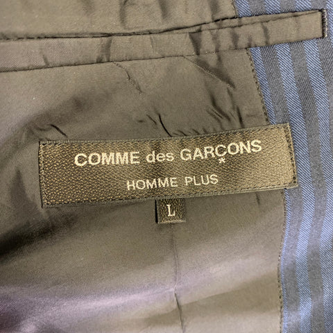 COMME des GARCONS HOMME PLUS Size L Blue Navy Stripe Wool Sport Coat