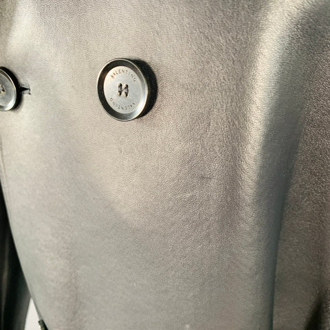 VALENTINO Size 38 Navy Lambskin Leather Double Breasted Belted Trenchcoat