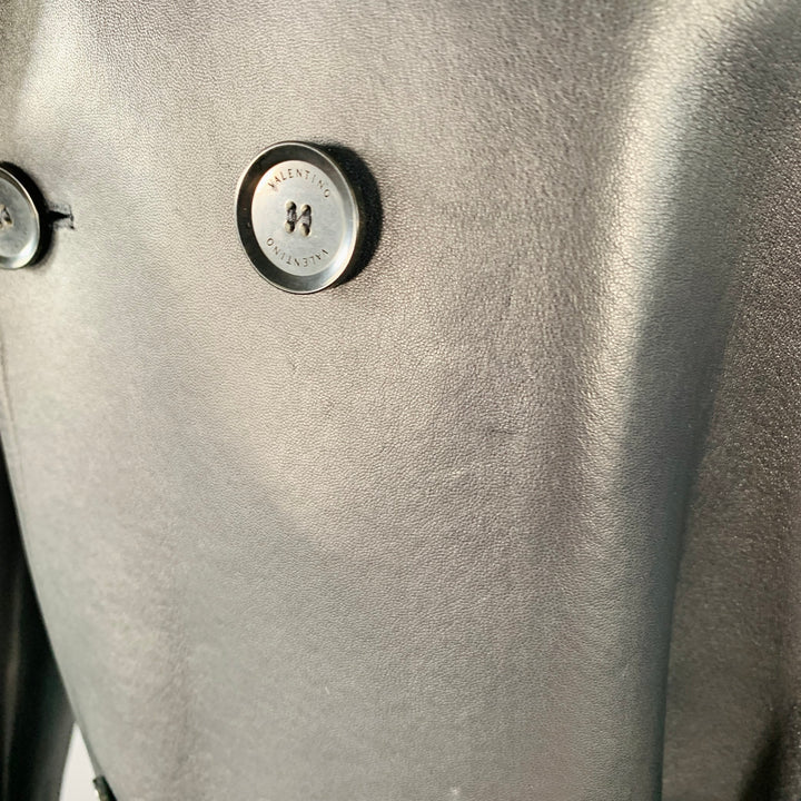 VALENTINO Size 38 Navy Lambskin Leather Double Breasted Belted Trenchcoat