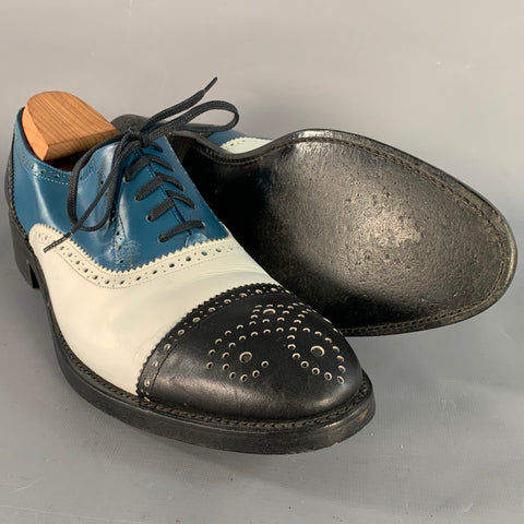 ROBERT CLERGERIE Size 9 Black White Blue Leather Perforated Spectator Lace-Up Shoes