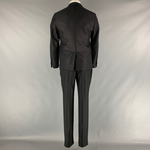 VERSACE Size 38 Black Solid Wool Silk Notch Lapel Suit