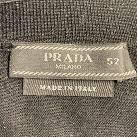 PRADA Size L Black White Jersey Logo Wool Long Sleeve Pullover