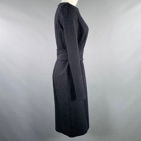 WORTH Size 4 Grey Charcoal Rayon Blend Belted Knee Length Dress