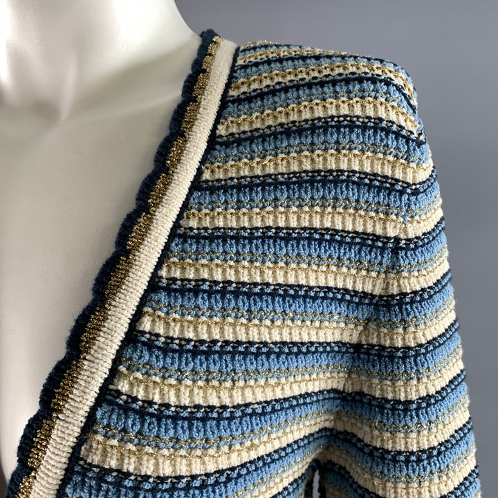 VERONICA BEARD Size S Blue White Gold Stripe Cotton Polyamide Cardigan
