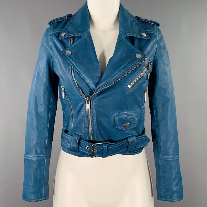 DEADWOOD Size XS Joan Blue Leather Biker Jacket