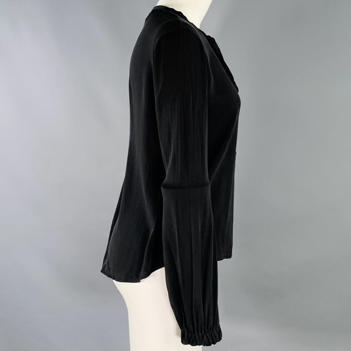 DIANE VON FURSTENBERG Size 6 Black Silk Blend Half Placket Shirt