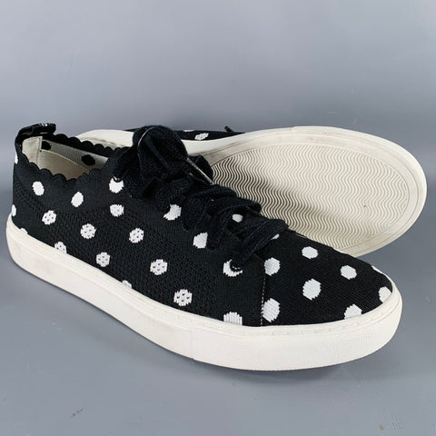 KATE SPADE Size 9.5 Black White Nylon Polka Dot Scallop Trim Sneakers