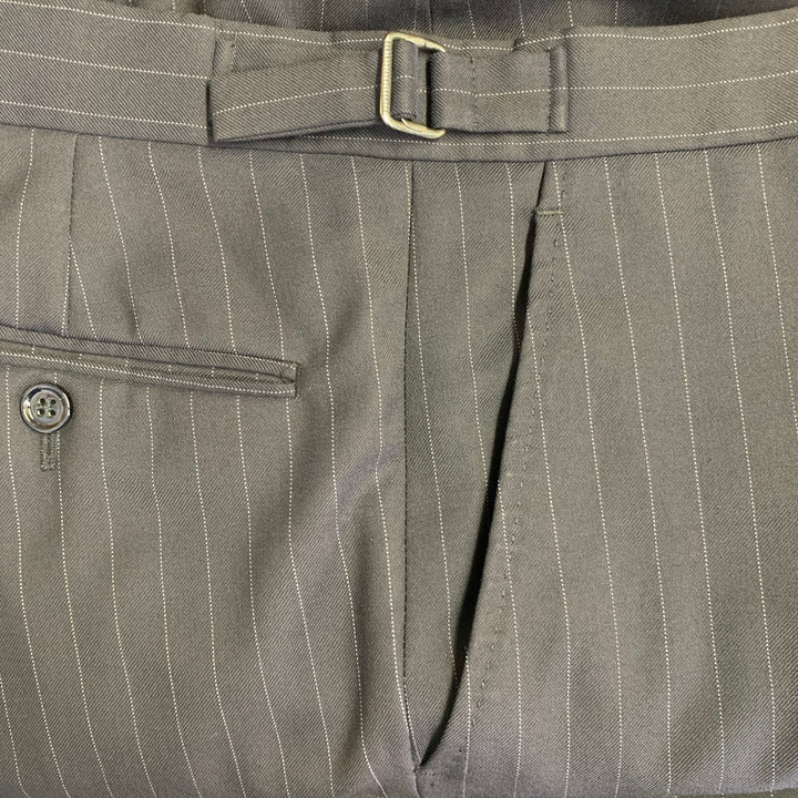 RALPH LAUREN Size 38 Regular Navy Grey Pinstripe Wool Notch Lapel Suit