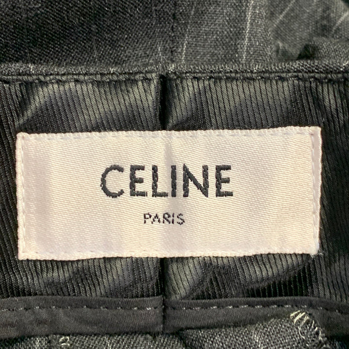 CELINE Size 44 Regular Grey Charcoal Stripe Wool Polyester Suit